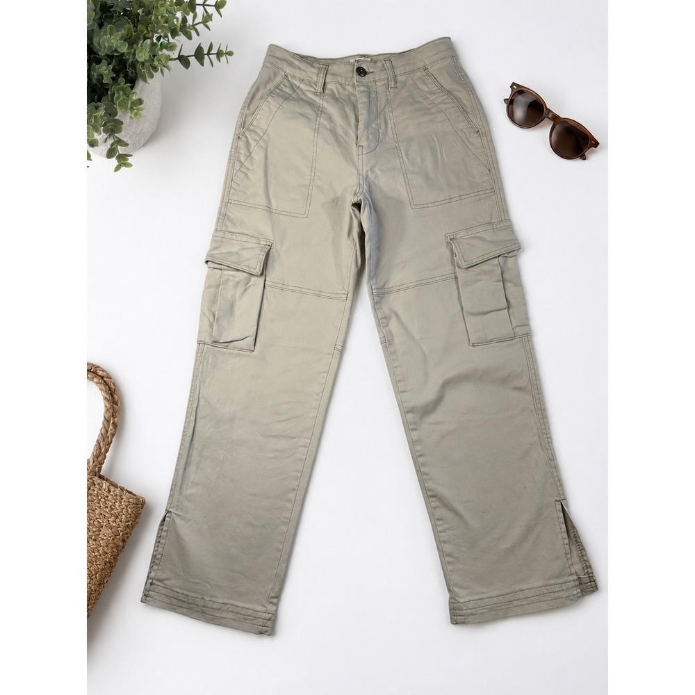 Kensie Jeans The Ella High Rise Straight Cargo Pants Khaki Size 2/26 Side Slit